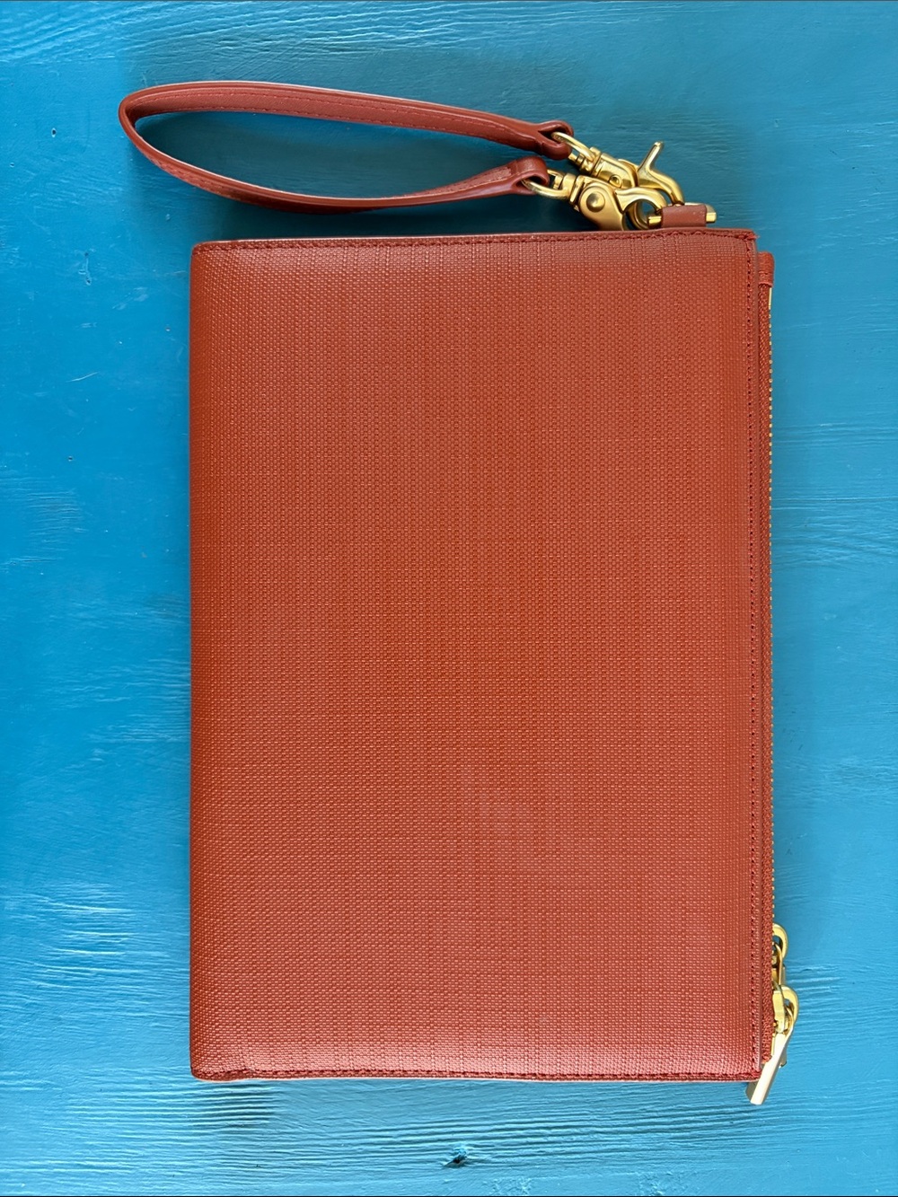 Dagne Dover Leather Wristlet Clutch - Rust Orange